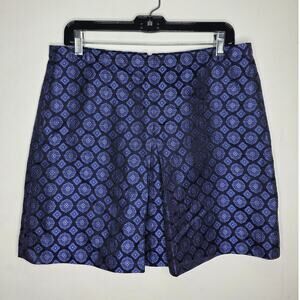 J Crew royal blue medallion print front pleat 100% silk skirt - 10 - career